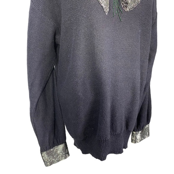 VINTAGE Bonnie Boerer Sweater Size M Navy Silver Embellished 80s Holiday knit - Picture 14 of 16